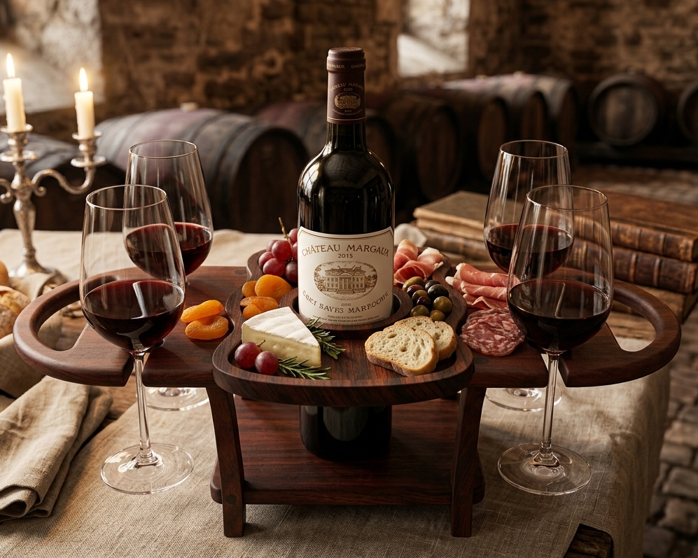 Handcrafted African Padauk Wine Caddy with Removable Charcuterie Serving Tray