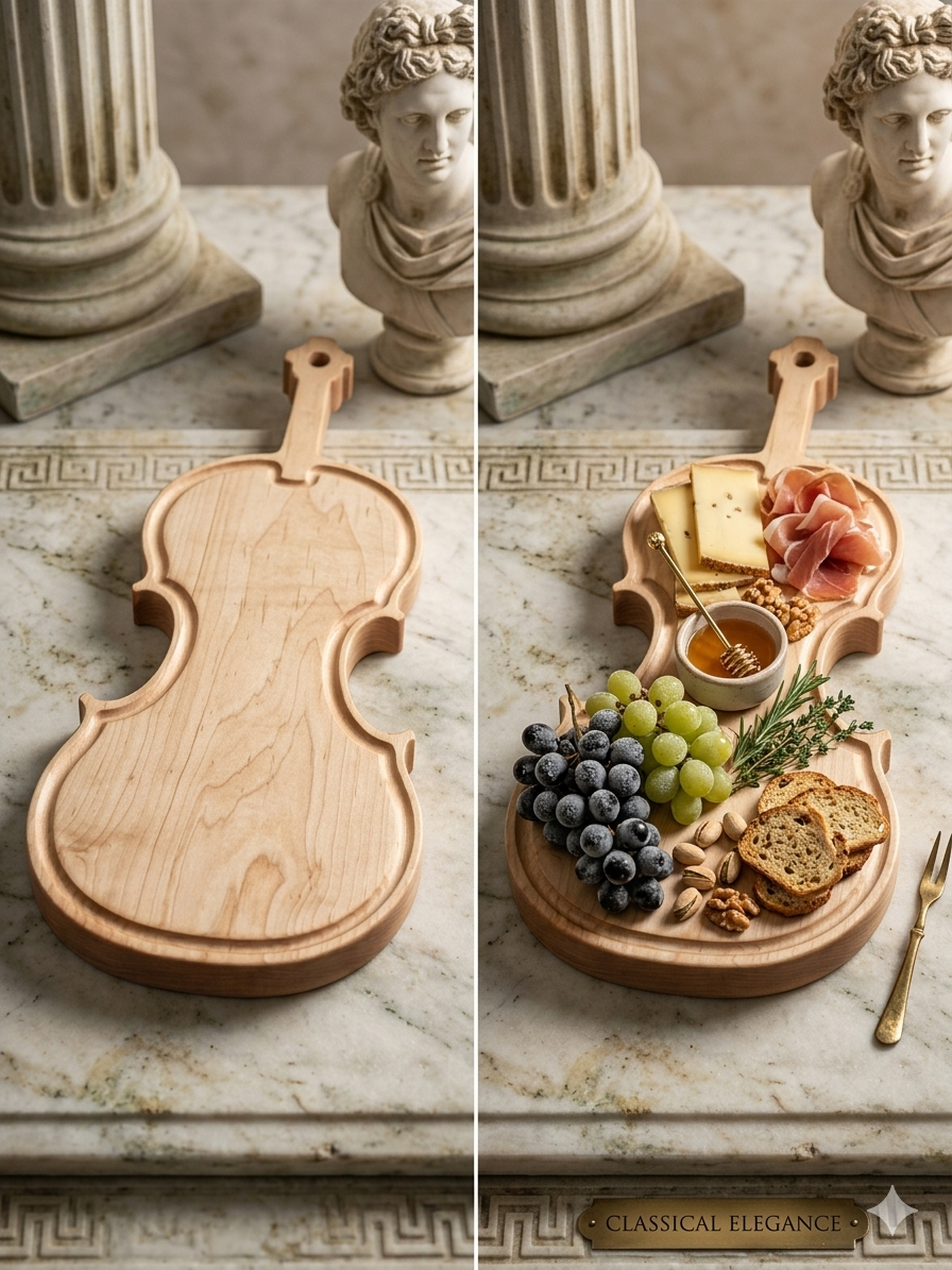 Handcrafted Hard Maple "Violin in White" Charcuterie & Serving Board