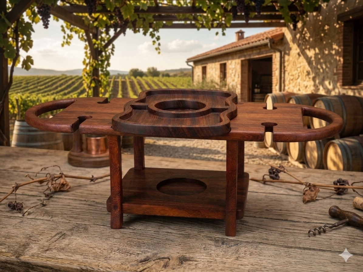 Handcrafted African Padauk Wine Caddy with Removable Charcuterie Serving Tray