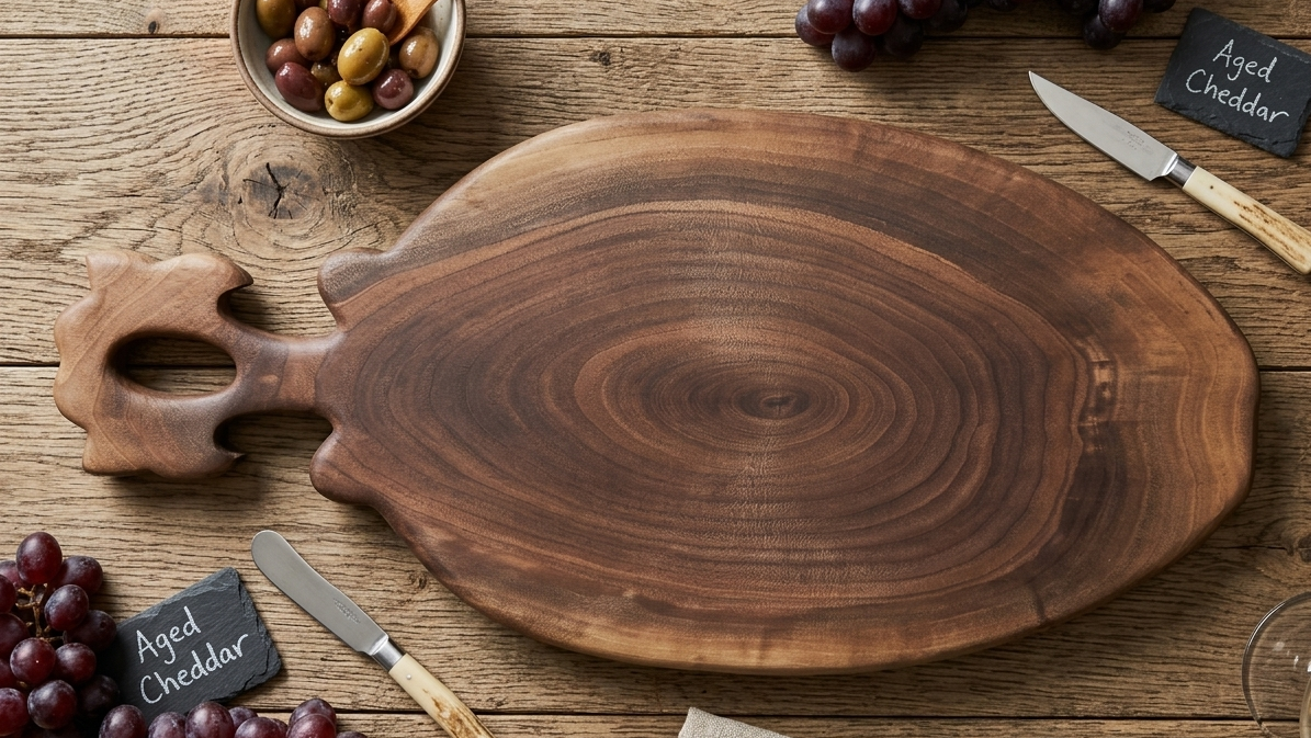 Handcrafted Black Walnut Tree Cookie Partial Live-Edge Charcuterie & Serving Board