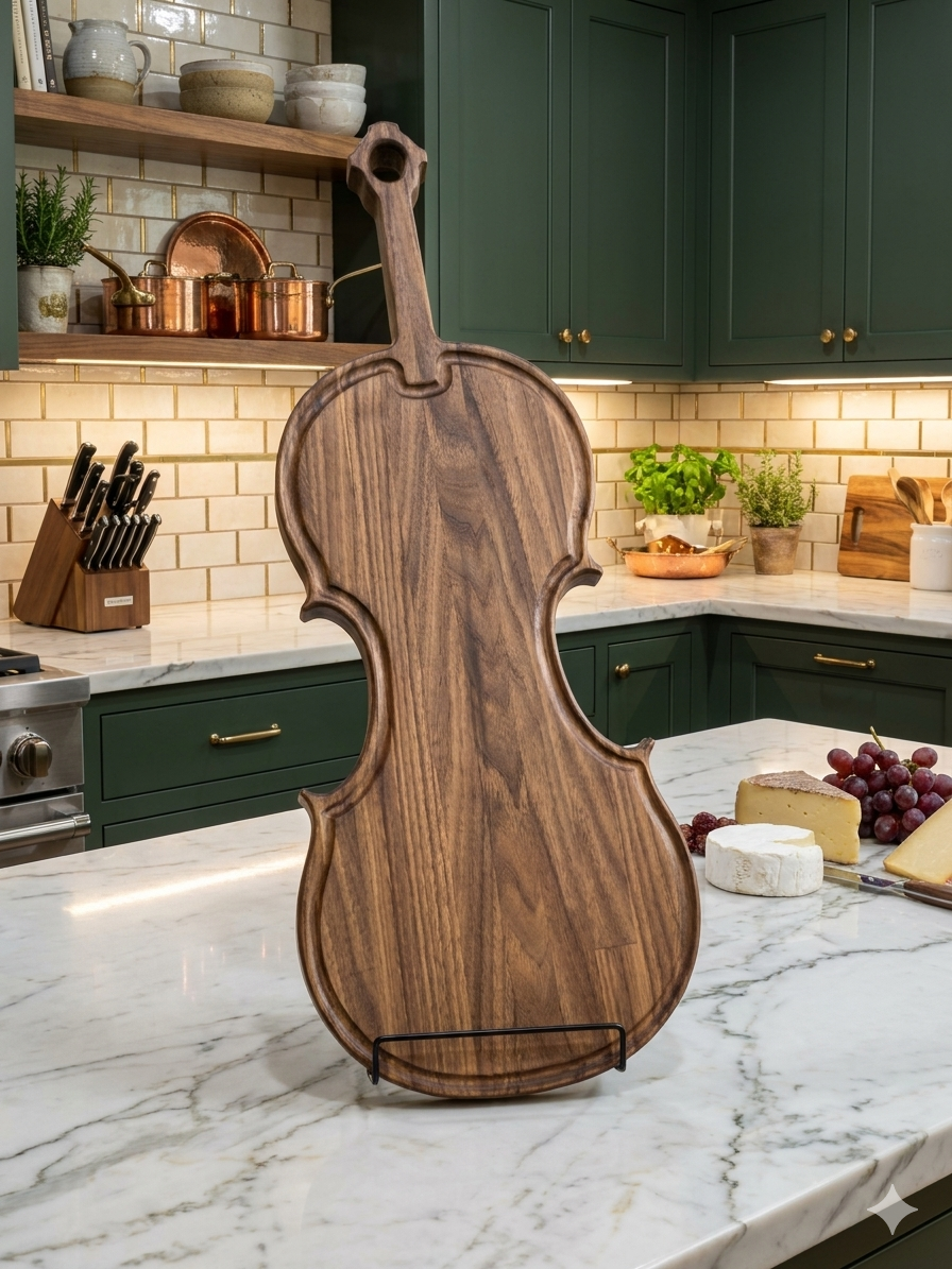 Handcrafted Black Walnut Violin Charcuterie & Serving Board