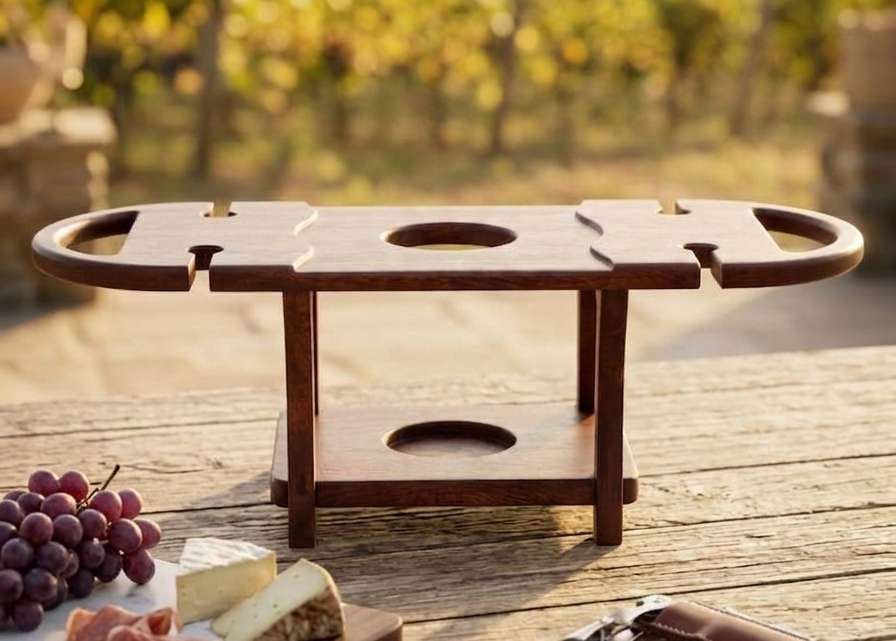 Handcrafted African Padauk Wine Caddy with Removable Charcuterie Serving Tray