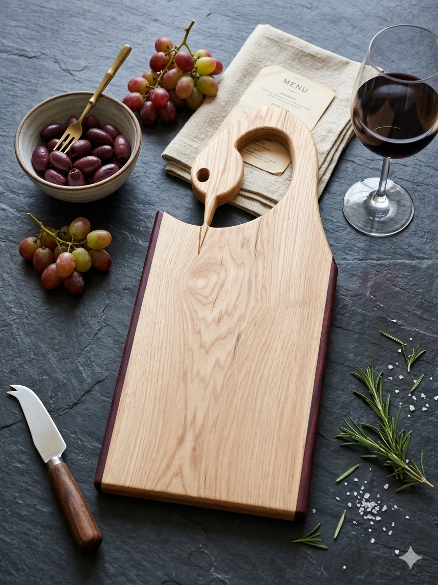 Handcrafted Hickory & African Padauk Loon Charcuterie & Serving Board